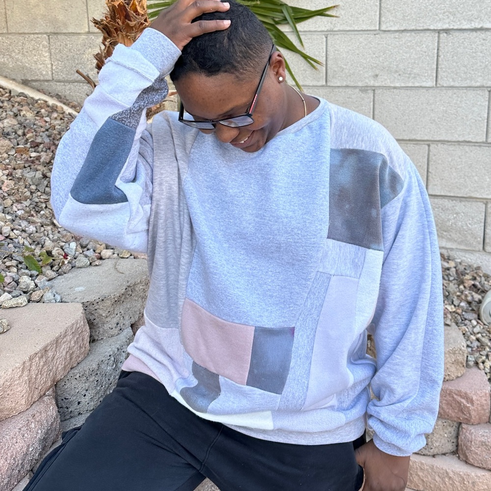 OOAK Upcycled patchwork colorblock Sweatshirt - XL